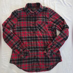 Pendleton Flannel Shirt Womens Small Long Sleeve Button Up Red Gray Black Plaid